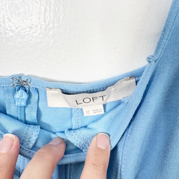 Ann Taylor LOFT Ponte Knit Seamed Flare Sleeveless Midi Dress Blue Size 12 Flowy - Picture 4 of 13